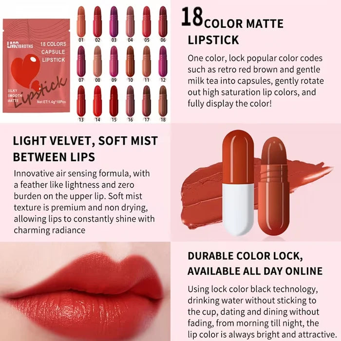 18 Colors Capsule Lipstick – Silky Smooth Matte