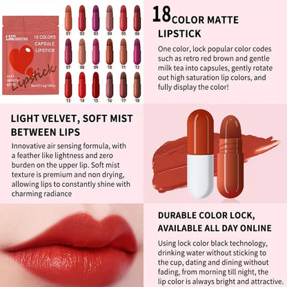 18 Colors Capsule Lipstick – Silky Smooth Matte