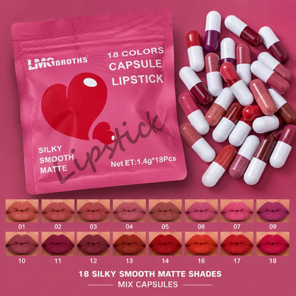 18 Colors Capsule Lipstick – Silky Smooth Matte
