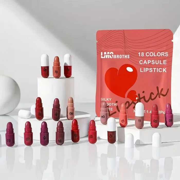 18 Colors Capsule Lipstick – Silky Smooth Matte